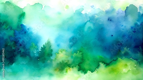 Abstract Watercolor Symphony of Blues and Greens: A Captivating Dance of Hues Generative AI-generated