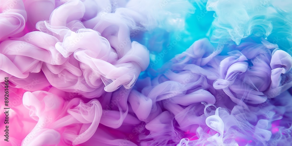 Obraz premium A colorful, swirling smoke that is purple, blue, and pink. The smoke is thick and dense, creating a sense of movement and energy. The colors of the smoke are vibrant and eye-catching