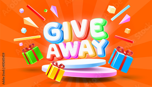 Giveaway podium, shop mega discount, special promo frame. Vector illustration