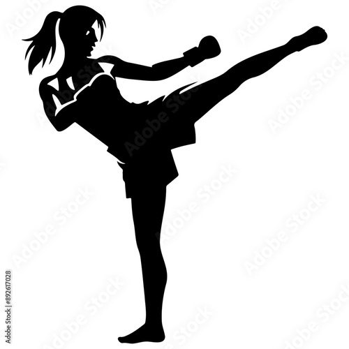 Female Kickboxing Player Silhouette.