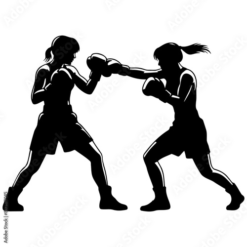 Female Kickboxing Player Silhouette.