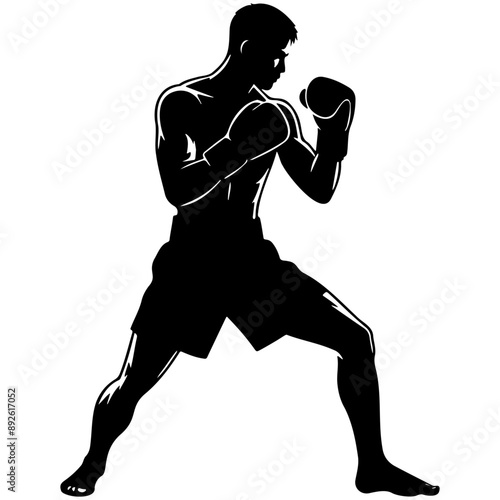 Male Kickboxing Player Silhouette.