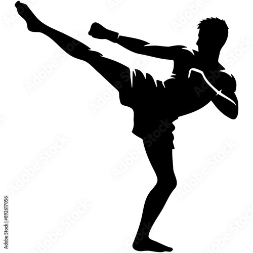 Male Kickboxing Player Silhouette.