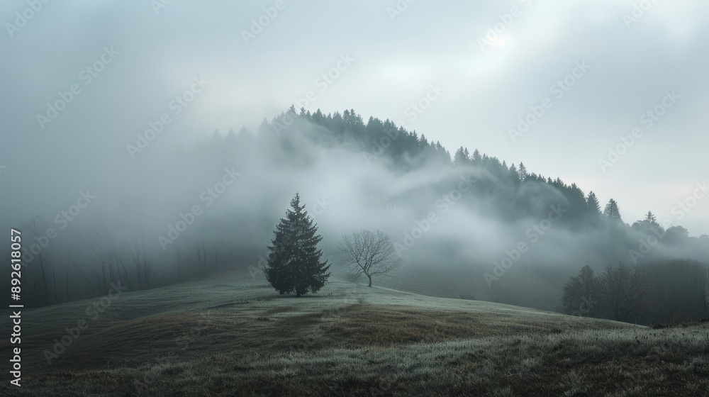 fogging hill on morning. copy space fogging hill on morning. copy space