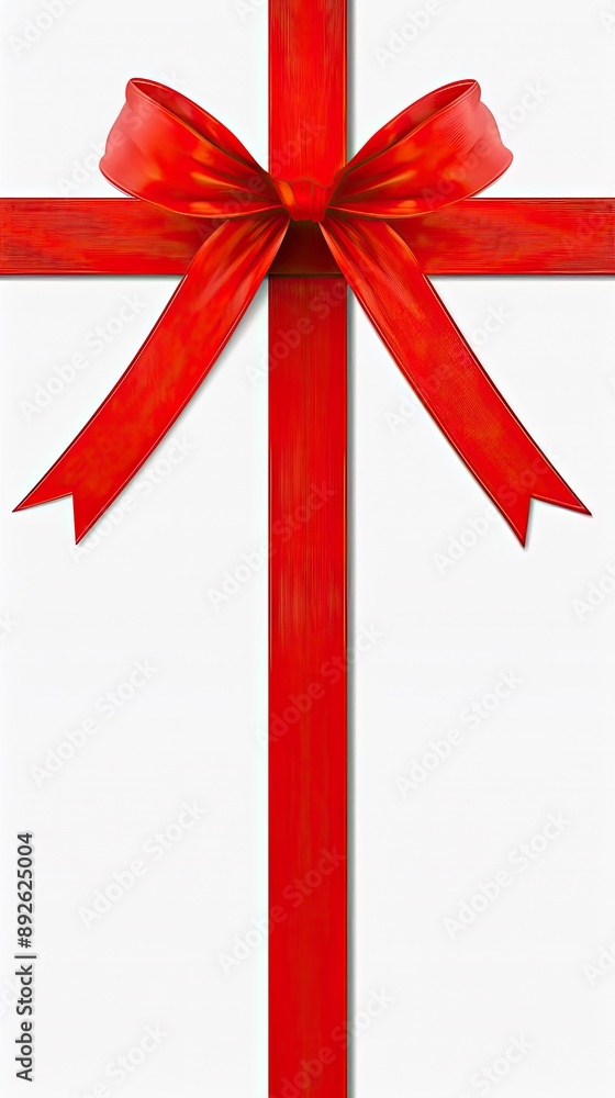 A white gift box with a red satin ribbon bow, neatly tied and presented on a white background A white gift box with a red satin ribbon bow, neatly tied and presented on a white background