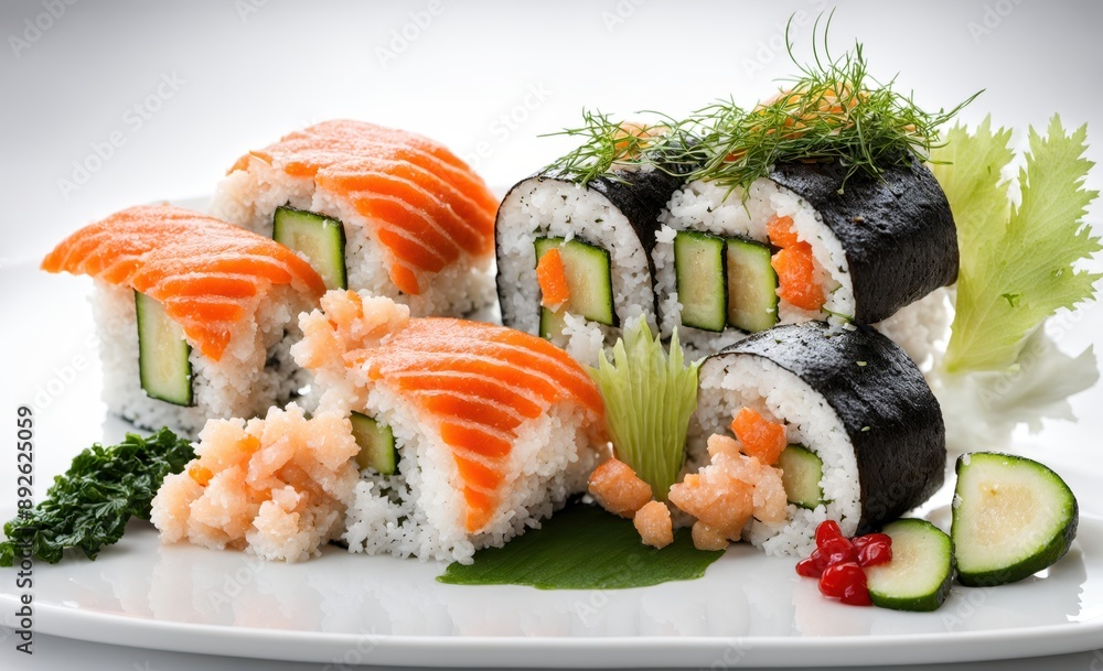 Fresh Sushi Rolls with Salmon and Cucumber Fresh Sushi Rolls with Salmon and Cucumber