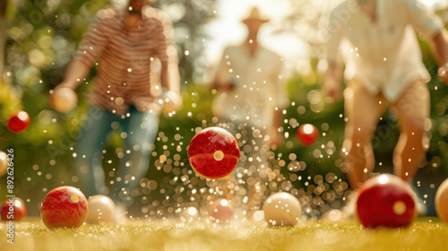 Friends playing bocce ball in a park, summer leisure, Relaxed competition