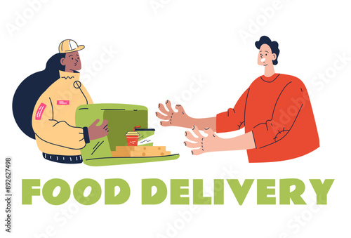 Delivery food courier isolated concept. Vector flat graphic design element illustration

