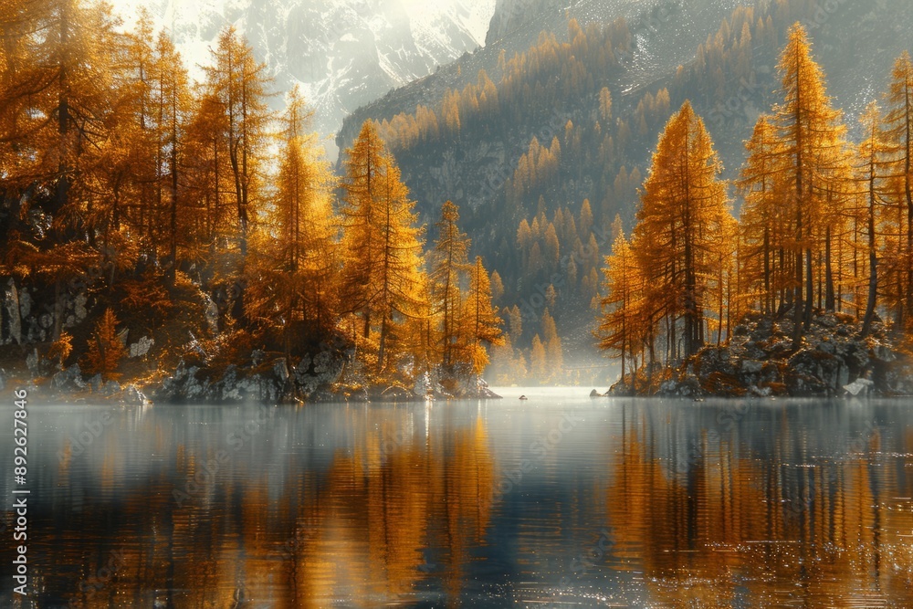 Naklejka premium Mountain autumn forest beautiful landscape