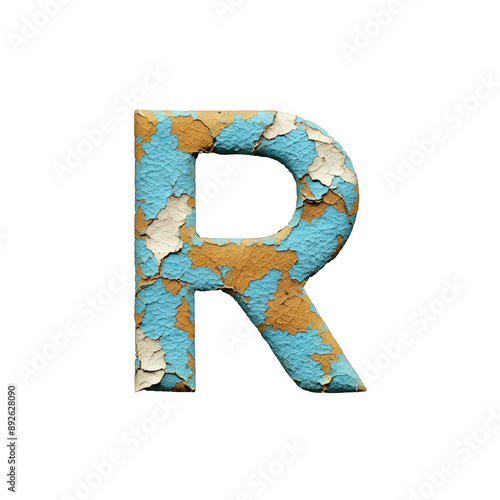 Letter R. Weathered peeling Paint Texture Artstyle. typography font, alphabet abc, isolated on transparent background png.