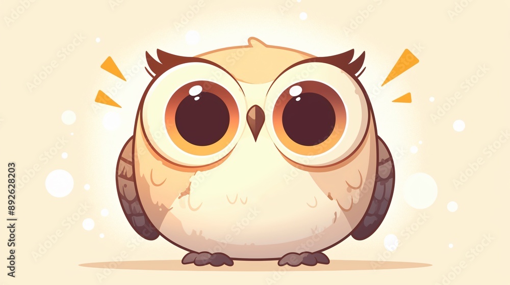 Fototapeta premium Charming Flat Design Owl with Enormous Eyes on White Background