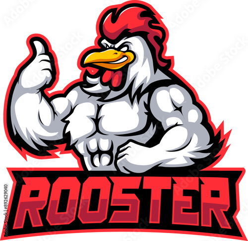 Rooster Muscle Arm Fighting Sports Mascot Logo Character Design