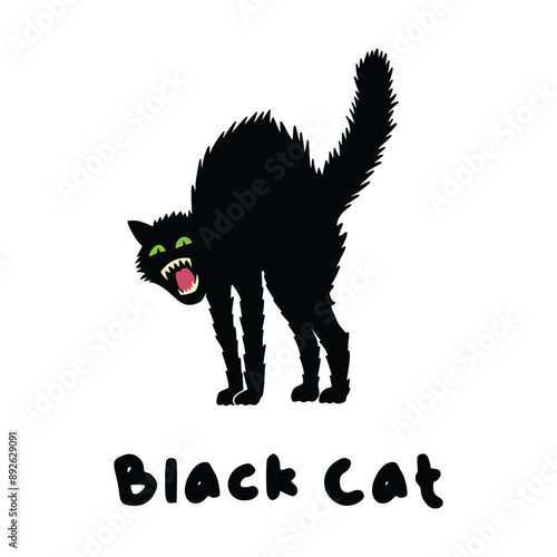 Scared black cat vector illustration