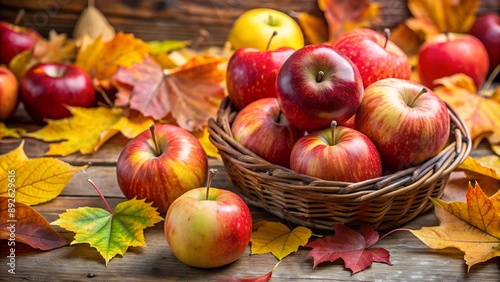 apples in bowl with leaves