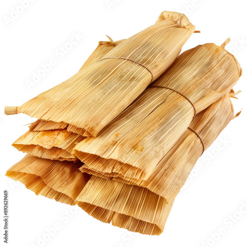 Isolated Bundles of Dried Corn Husks for Culinary Use Without Background. photo