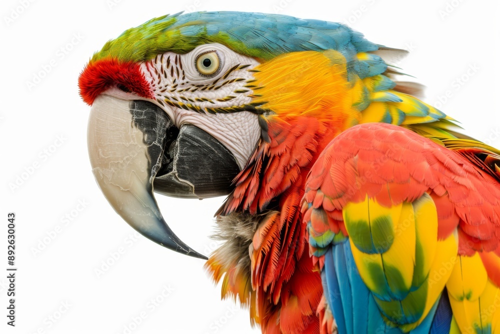 A stunning macaw parrot with a strong beak and radiant feathers, showcasing its natural beauty. The vibrant colors of its plumage shine in the light. A stunning macaw parrot with a strong beak and radiant feathers, showcasing its natural beauty. The vibrant colors of its plumage shine in the light.