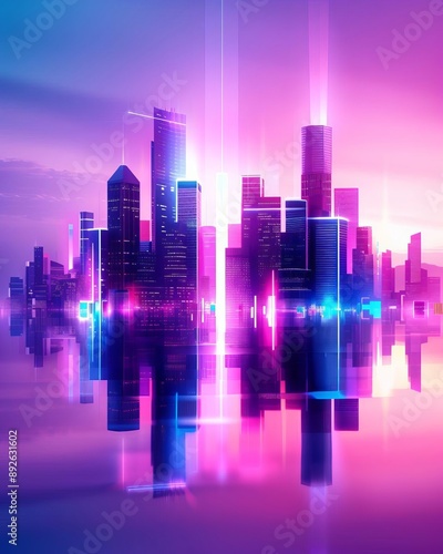 Futuristic Cyberpunk Cityscape A Dazzling Display of Neon Lights and Towering Skyscrapers in a Dystopian Urban Landscape