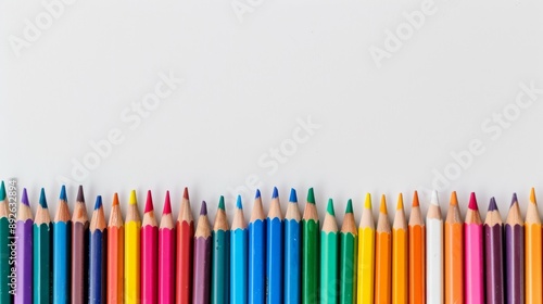 Assortment of Colored Pencils art supply Lined Up Ready for Creative Projects, back to school theme