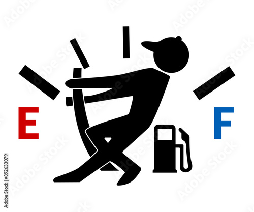 Fuel indicator. Funny sticker cartoon illustration.