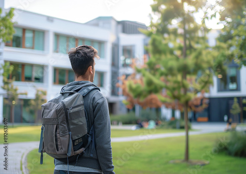 Student campus with university buildings in the background, capturing the essence of back to school photo