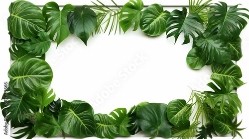 Lush Tropical Leaves Border on White Background for Nature Designs