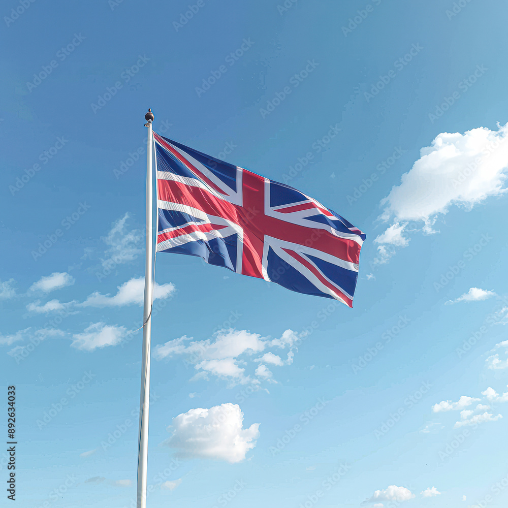A British flag is flying high in the sky A British flag is flying high in the sky