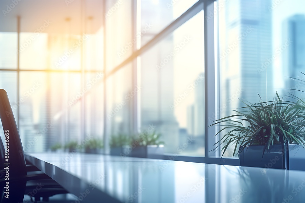 Office with sunlight reflection on window glass blurred background. Office with sunlight reflection on window glass blurred background.