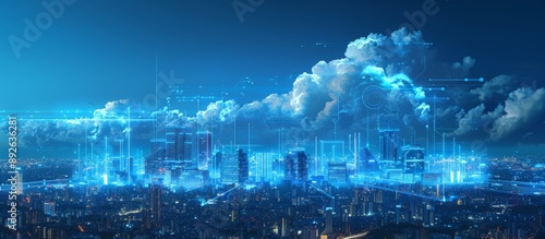 Futuristic Smart Cyber City illustration: Innovative Urban Landscape, futuristic technology and cyber punk concept, Graphic Resources, Wallpapers, Brochure, Websites, banner, Advertising, background