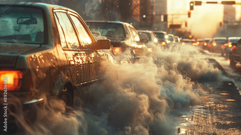 Cars in a Traffic Jam With Polluted Air