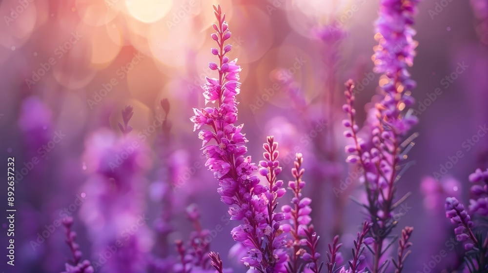 Close-up of a purple heather flower in a meadow Close-up of a purple heather flower in a meadow