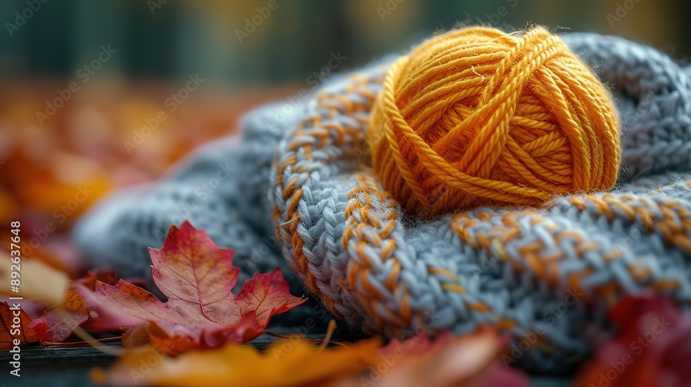 Craft knitting hobby background with yarn in natural colors. Recomforting hobby to reduce stress for cold fall and winter weather Craft knitting hobby background with yarn in natural colors. Recomforting hobby to reduce stress for cold fall and winter weather