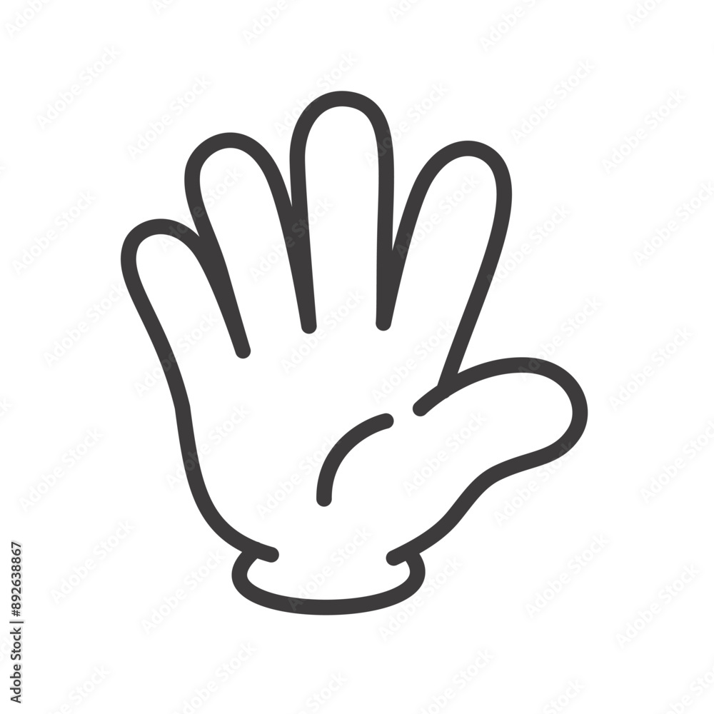 Obraz premium 指で数字の5を表すハンドサインのベクターイラスト。ベクターデータは輪郭線の線幅を変更できます。