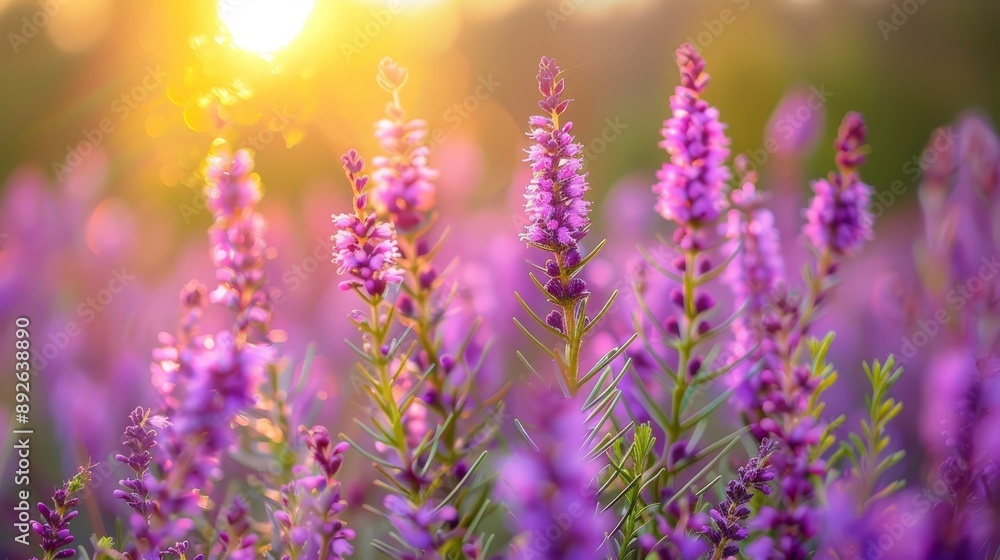 Close-up of a purple heather flower in a meadow Close-up of a purple heather flower in a meadow