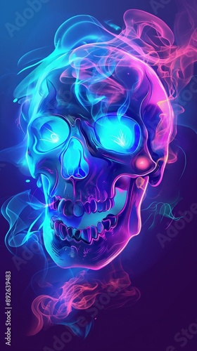 A skull with glowing eyes engulfed in flames