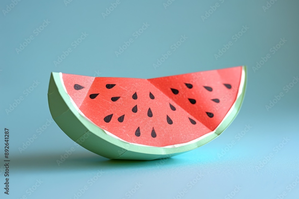 slice of ripe watermelon made of paper on a blue background slice of ripe watermelon made of paper on a blue background