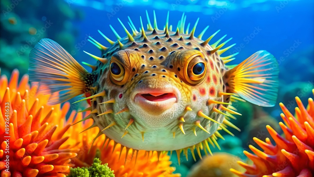 Spiny Pufferfish Close-up. Spiny Pufferfish Close-up.