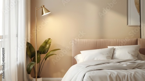 Minimalist Brass Floor Lamp in Elegant Bedroom Corner