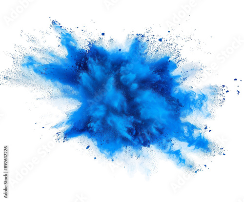 bright cyan blue holi paint color powder festival explosion burst isolated white background. industrial print concept background photo