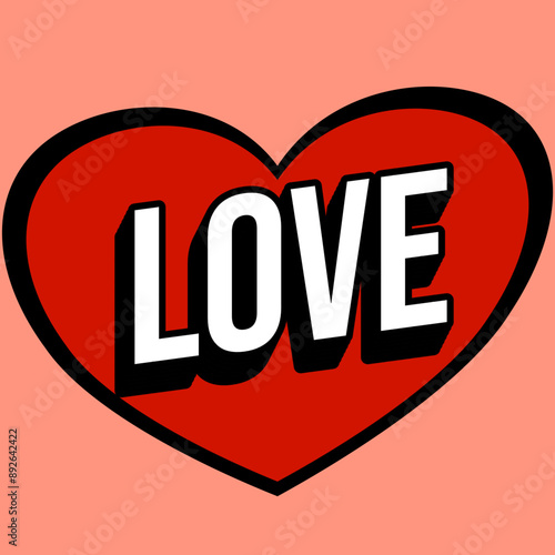 Red heart with love word in the middle