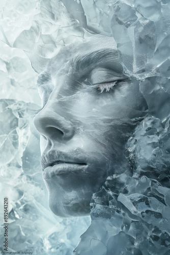 a womans face in ice