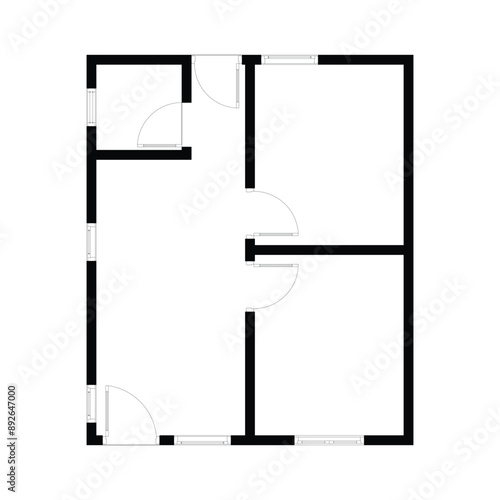 Black and White floor plan of a modern unfurnished house for your design. Suburban house vector blueprint. Architectural background