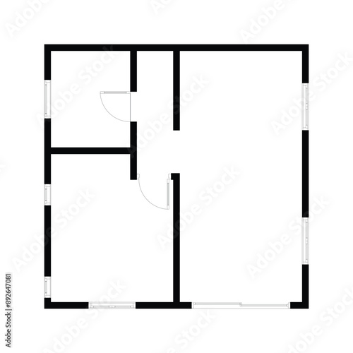 Black and White floor plan of a modern unfurnished house for your design. Suburban house vector blueprint. Architectural background