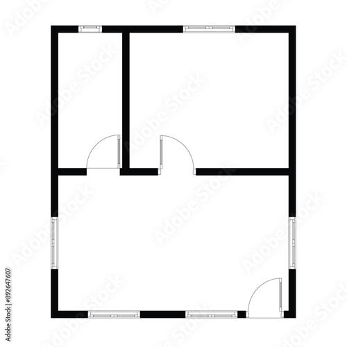 Black and White floor plan of a modern unfurnished house for your design. Suburban house vector blueprint. Architectural background