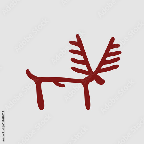 Image of ithyphallic deer with large branched antlers, Vector illustration, the Massleberg rock art in Sweden, ancient rock carvings from the Bronze Age