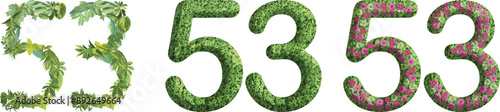 53, design made from green grass, leaves and flower, .suitable for birthday, anniversary and memorial day templates, go green concept	
