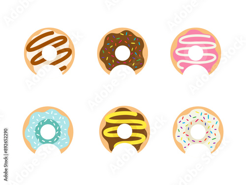 six anonymous profiles with donut as background. Isolated Vector Illustration