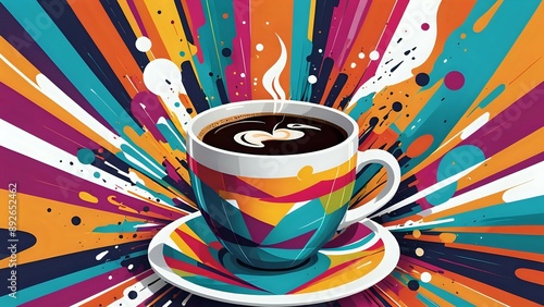 A cup of coffee with colorful abstract background.