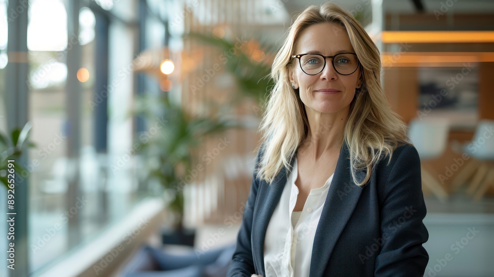 Business portrait of a confident businesswoman in a modern office setting. Business portrait of a confident businesswoman in a modern office setting.