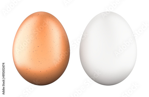 Brown egg and white egg, 3D rendering isolated on transparent background