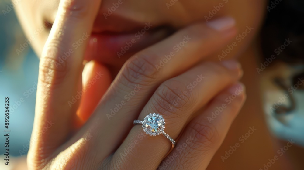 Close-up of a woman's hand wearing diamond jewellery, capturing sparkle in motion. Close-up of a woman's hand wearing diamond jewellery, capturing sparkle in motion.